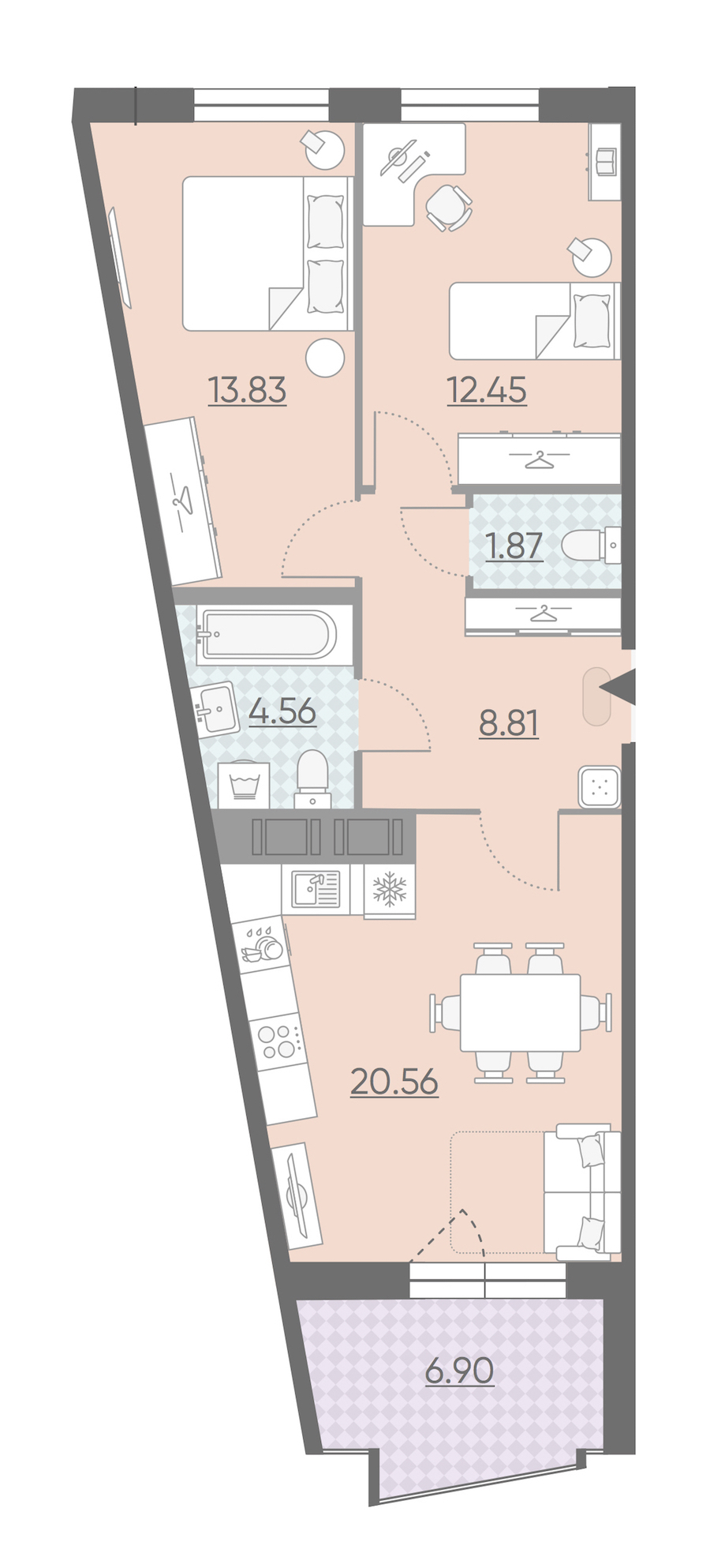 Двухкомнатная квартира в : площадь 65.53 м2 , этаж: 10 – купить в Санкт-Петербурге